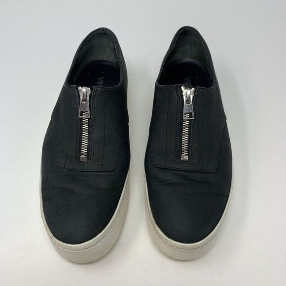 Vince Warner Suede Platform Sneaker Sz 8  Top Zip Black White Women's Shoe - Picture 2 of 8